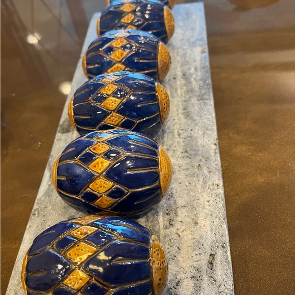 Easter Egg Decor! Ceramic Blue Golden Yellow Geometric Design Light Weight Decor - Picture 6 of 10